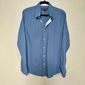 Thomas Payne London Blue Micro Check Dress Shirt Men’s Medium Long Sleeve